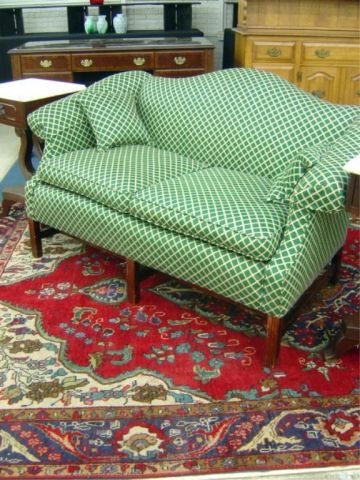 Appraisal: GREEN WINDOW PANE WING BACK LOVE SEAT