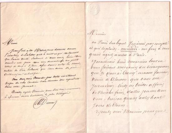 Appraisal: DUMAS ALEXANDRE P RE Two Autograph Letters Signed Al Dumas