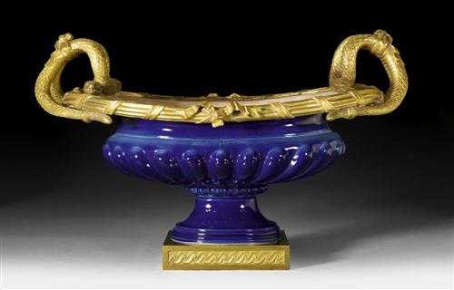 Appraisal: IMPORTANT GLT BRONZE AND PORCELAIN BOWL WITH SNAKE HANDLES late