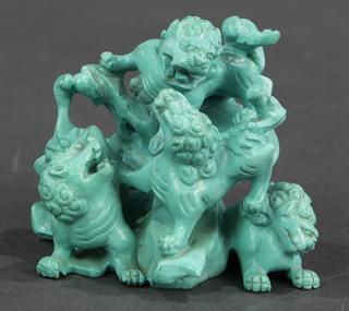 Appraisal: Chinese Turquoise Fu Chinese turquoise figural carving featuring five ferocious