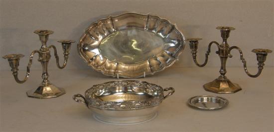 Appraisal: Pair of continental silver two branch candelabra high two bowls