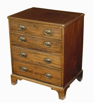 Appraisal: A mahogany bedside chest with ebonised banding and boxwood stringing