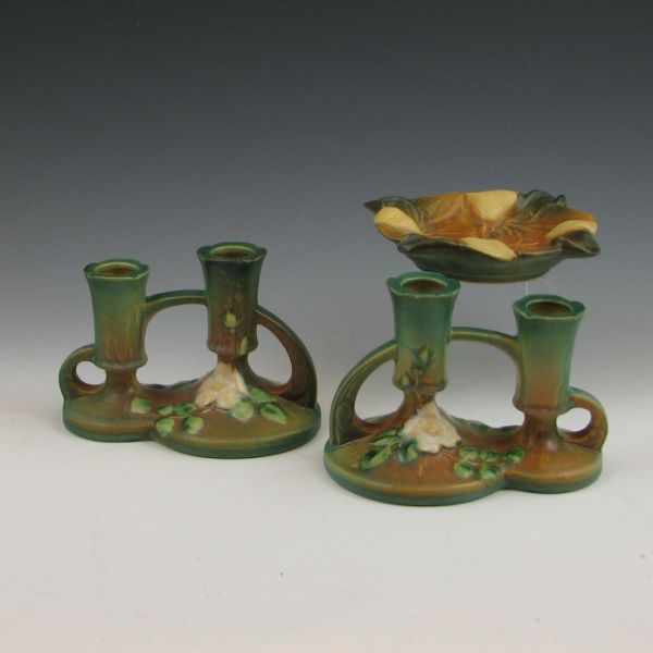 Appraisal: Pair of Roseville White Rose double candleholders and a Zephyr