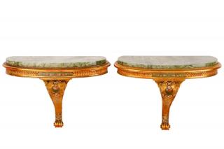 Appraisal: Pair Giltwood Marble Wall Brackets Continental th century A pair