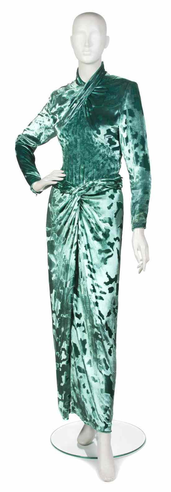 Appraisal: A Galanos Aqua Crushed Velvet Evening Gown s in an