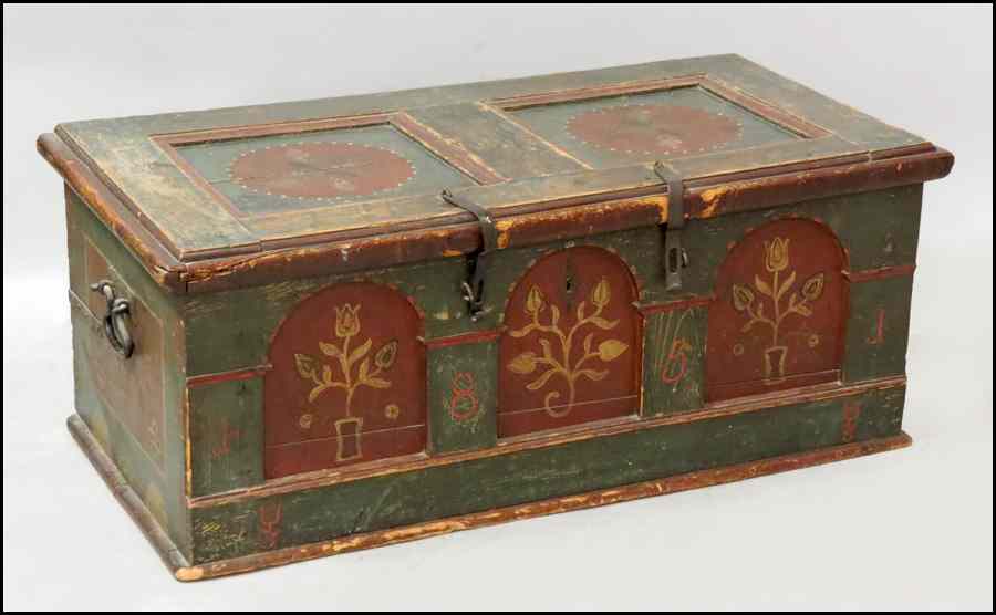 Appraisal: TH CENTURY GERMAN PAINTED CHEST Date H '' W ''