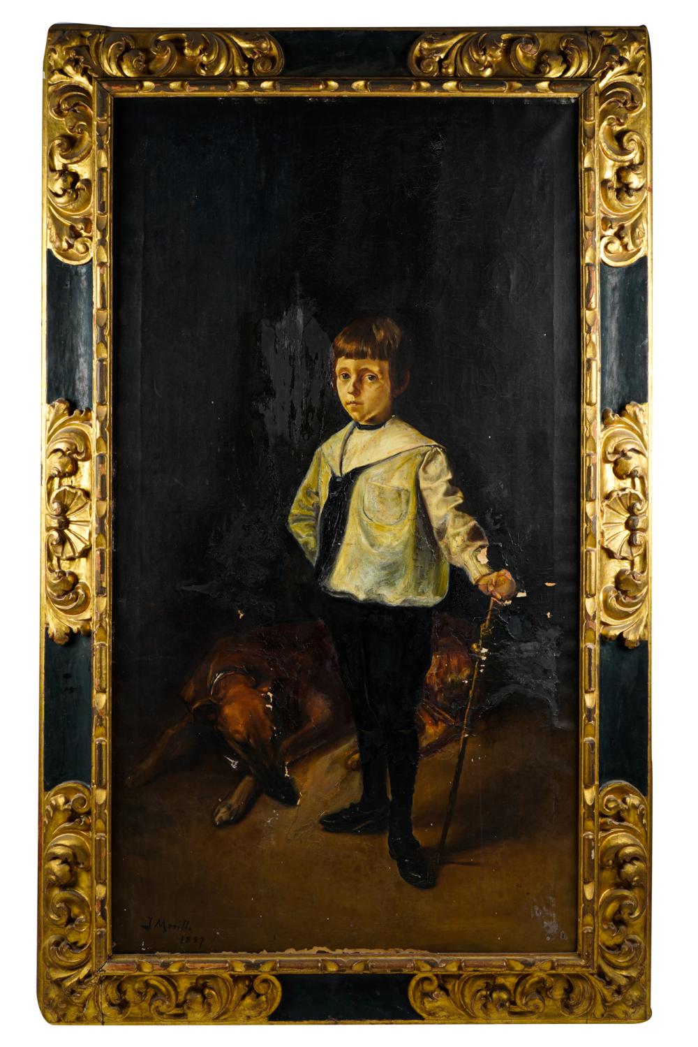 Appraisal: JOSE MORILLO FERRADAS - PORTRAIT OF BOY WITH DOG oil