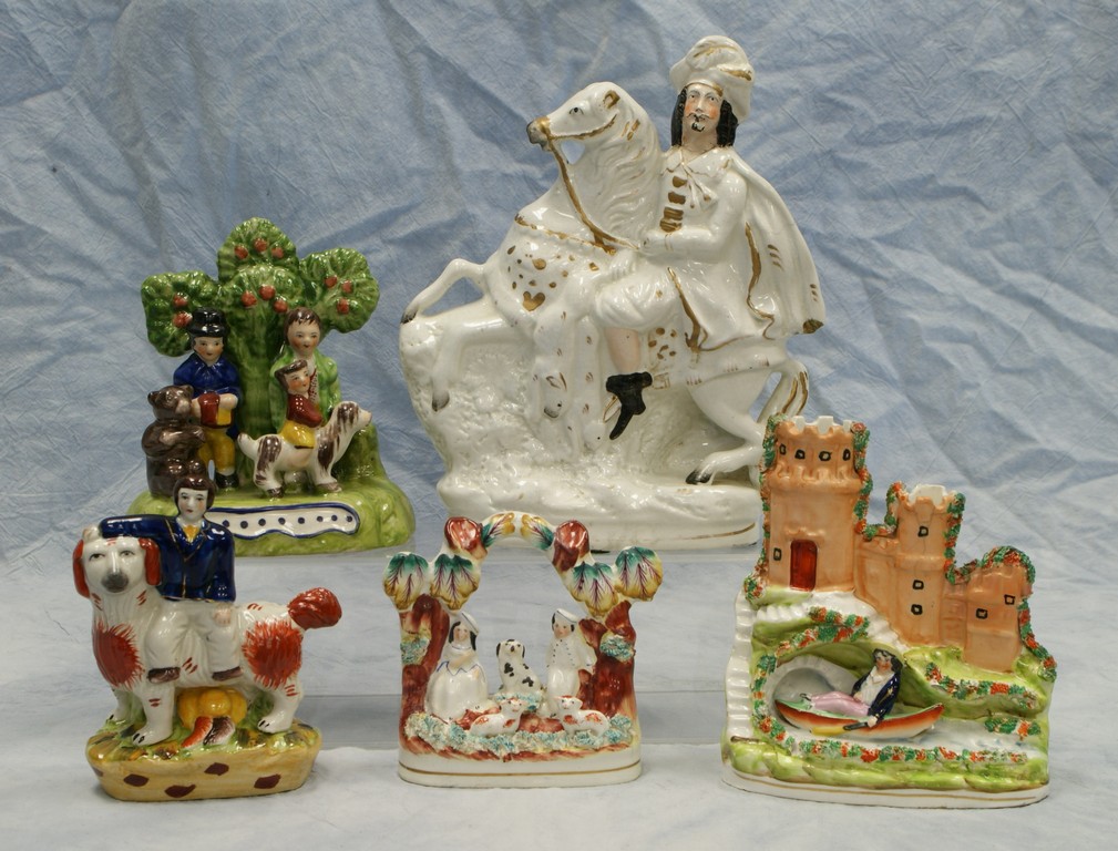 Appraisal: Staffordshire figurines Windsor Castle spill vase hairlines Man on horse