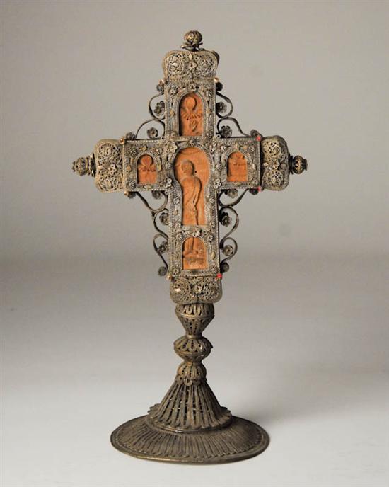 Appraisal: An Early Altar Crucifix carved of unknown wood and encased