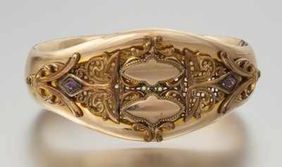 Appraisal: A Victorian Gold Filled Bangle Bracelet with Amethysts Gold filled