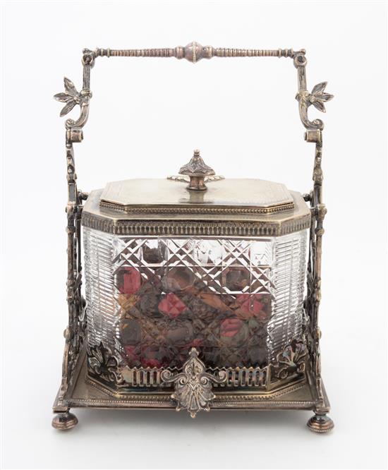 Appraisal: Sale Lot An English Silver-plate and Cut Glass Biscuit Barrel