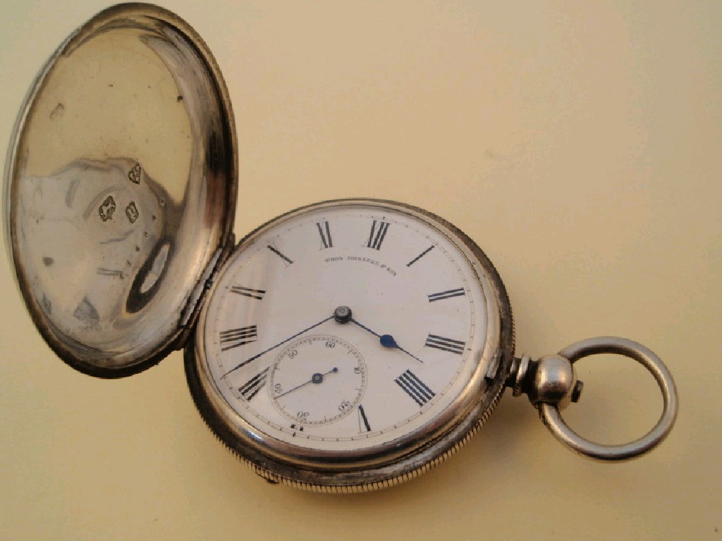 Appraisal: A silver full hunter pocket watch Chester assay white enamel