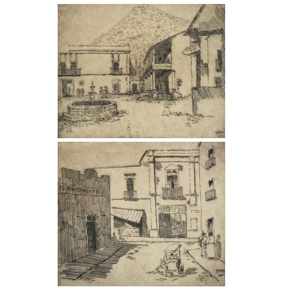 Appraisal: Grp Hirst Milhollen Taxco Mexico City Etchings Hirst Dillon Milhollen