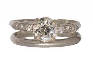 Appraisal: Diamond and platinum wedding ring set Diamond and platinum wedding