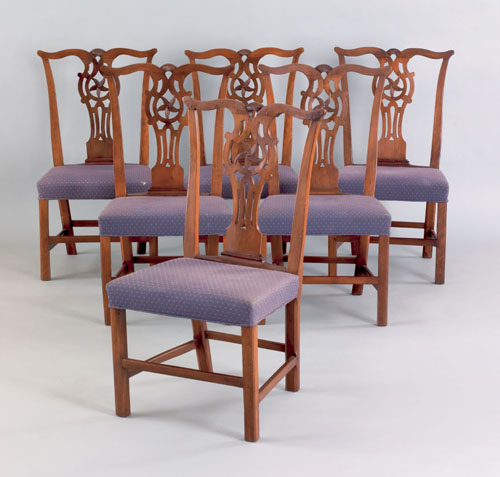 Appraisal: Set of six English Chippendale dining chairs th c with