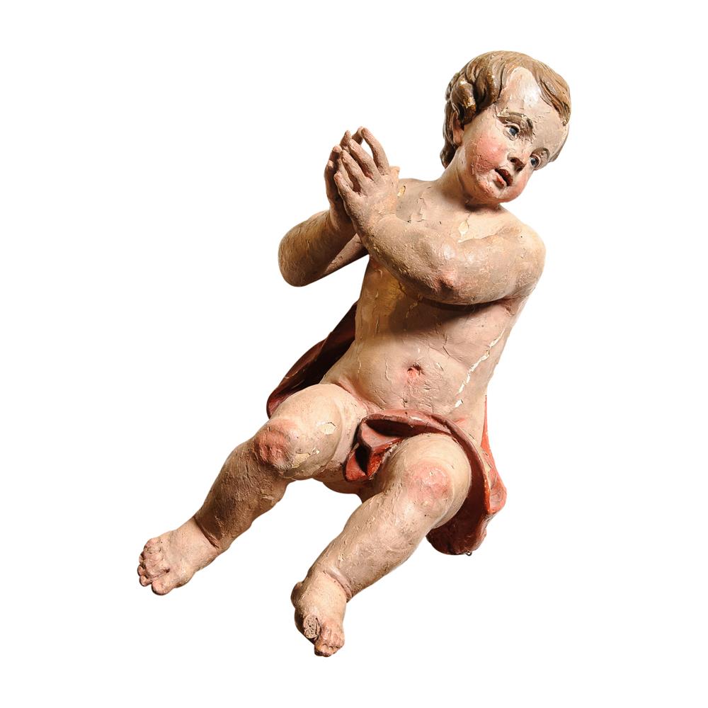 Appraisal: LARGE POLYCHROME WOOD FIGURE OF A PUTTO PROBABLY ITALIAN TH