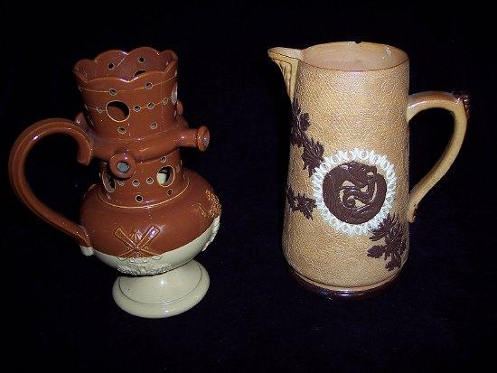 Appraisal: A Bourne Denby brown glaze puzzle jug with figures etc