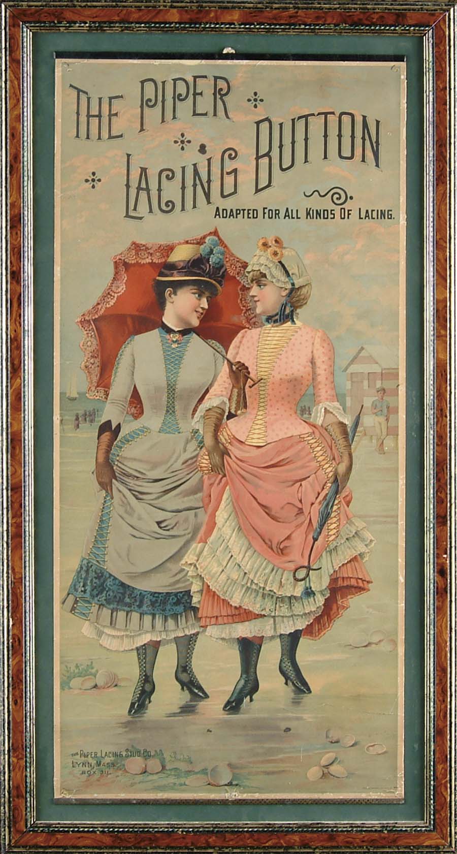 Appraisal: THE PIPER LACING BUTTON LITHO Early colorful lithograph of two