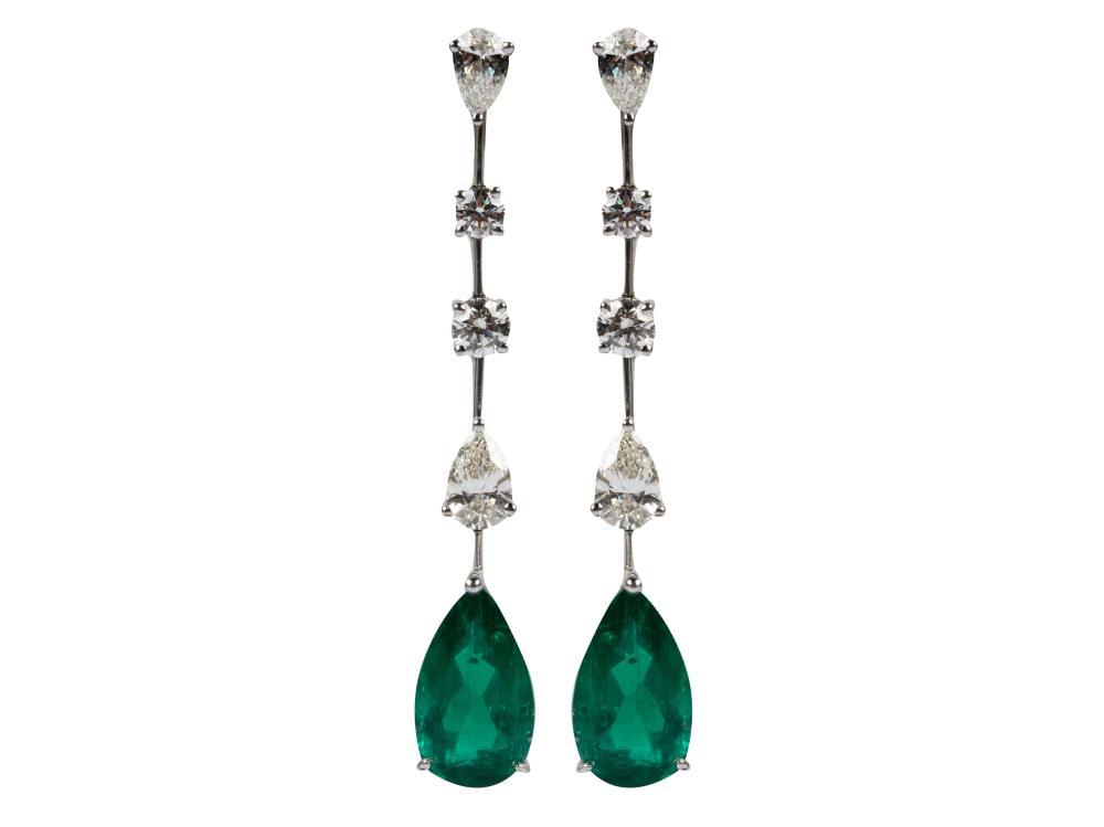 Appraisal: PAIR OF GRAFF KARAT WHITE GOLD EMERALD DIAMOND DROP EARRINGSstamped