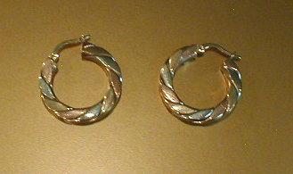 Appraisal: A pair of tri-colour gold hoop earrings g