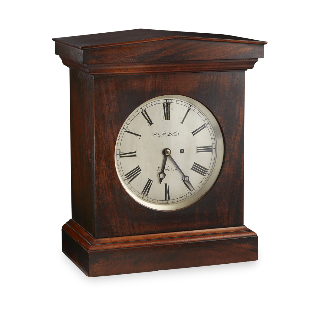 Appraisal: WILLIAM IV MAHOGANY LIBRARY CLOCK SIGNED H R MILLAR EDINBURGH