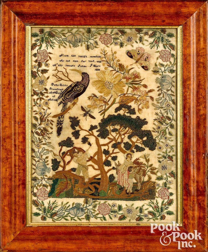 Appraisal: English silk on linen pictorial sampler English silk on linen