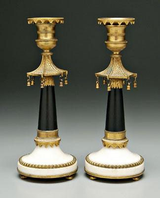 Appraisal: Pair chinoisierie brass candlesticks tapered slate shafts above marble base