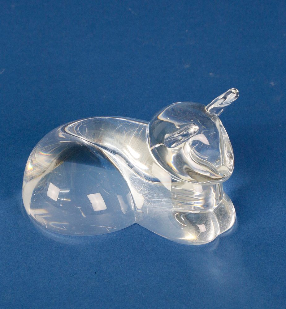 Appraisal: Signed Steuben Clear Crystal Figural Lounging Cat Signed Steuben Clear