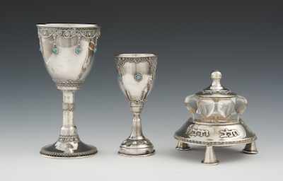 Appraisal: A Lot of Judaic Two Sterling Silver Kiddush Cups and