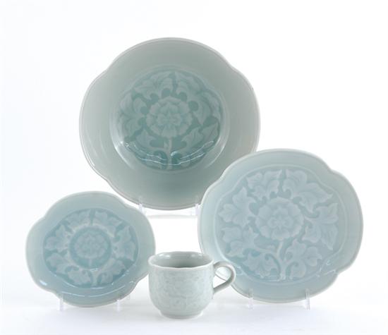 Appraisal: Chinese ceramic breakfast service floral celadon pattern consisting of plates