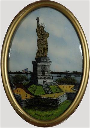 Appraisal: American School Early th C Statue of Liberty Reverse-painted glass