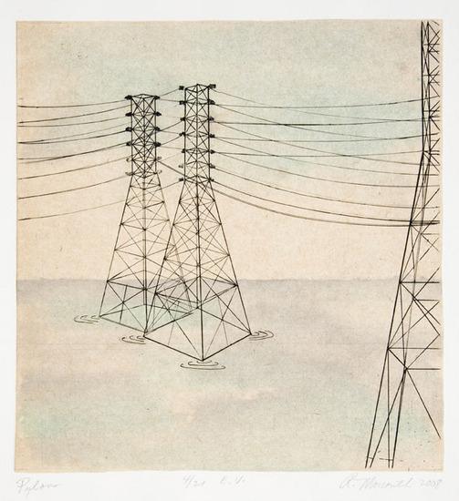 Appraisal: Ruth MoscovitchTwo etchings with chine coll printed in colors Pylons