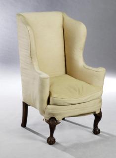 Appraisal: George II-Style Walnut-Stained Wing Chair th c the padded rectangular