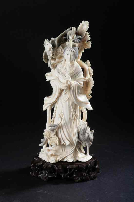 Appraisal: CHINESE IVORY FIGURE OF MEIREN Playing musical instrument and two