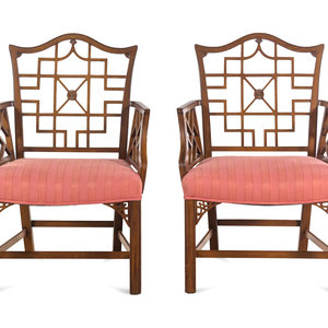 Appraisal: A Pair of Chinese Chippendale Style Armchairs th Century Height