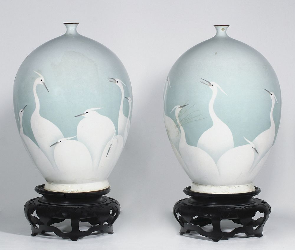 Appraisal: A PAIR LARGE CIRCA JAPANESE MUSEN ENAMEL VASES Each of