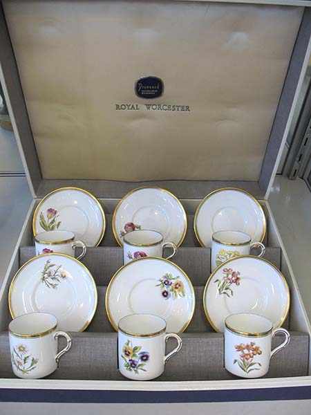 Appraisal: BOXED ROYAL WORCESTER FLORAL DECORATED DEMI TASSE SET FOR SIX