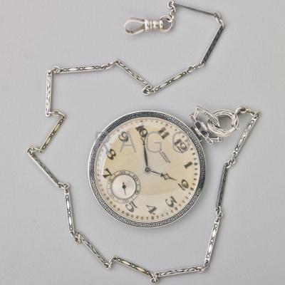 Appraisal: E GUBELIN LUCERNE ENAMELED PLATINUM POCKET WATCH Sateen dial with