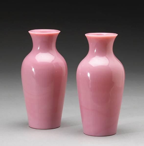 Appraisal: A pair of pink Peking glass vases Circa Each of