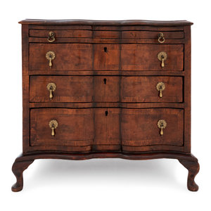 Appraisal: A Continental Walnut Diminutive Chest of Drawers or Salesman's Model