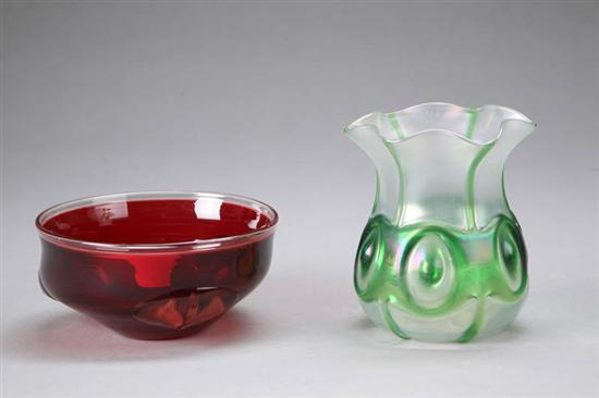 Appraisal: TWO PIECES ART GLASS Red Labino bowl dated h d