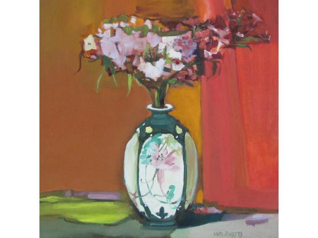 Appraisal: NITA BEGG - DRESDEN VASE WITH FLOWERS Oil on canvas