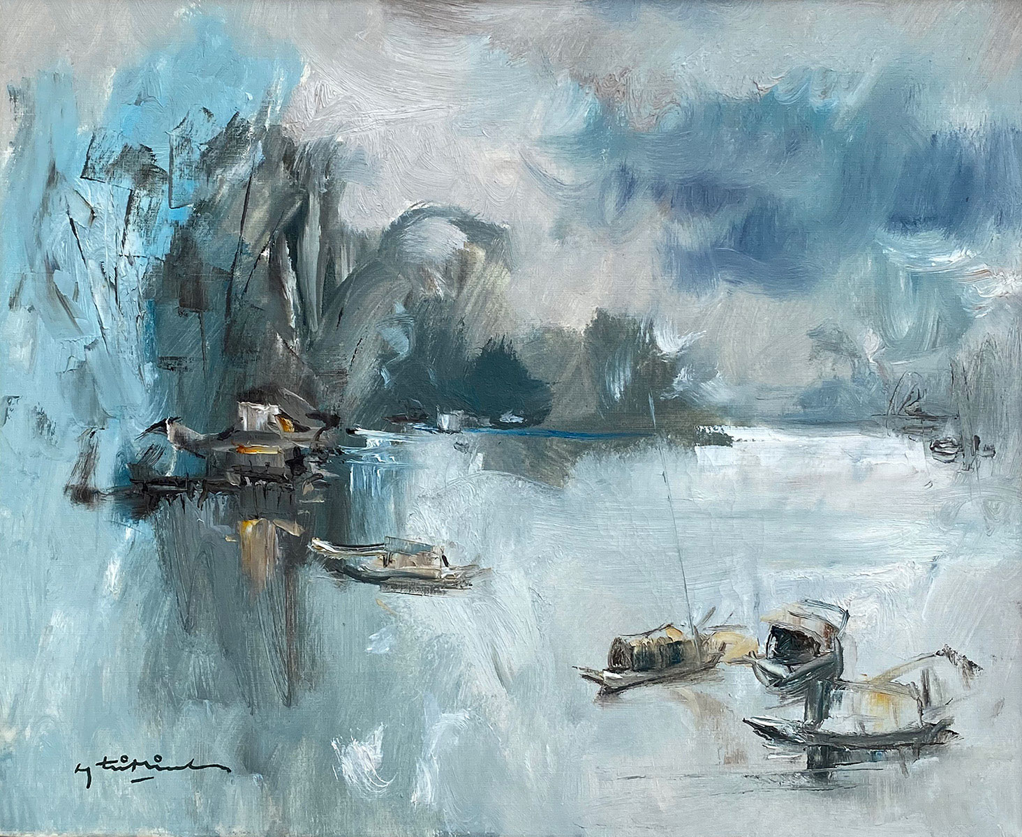 Appraisal: TRIMINH Nguyen Vietnamese - Vietnamese River Scene with Junks Oil