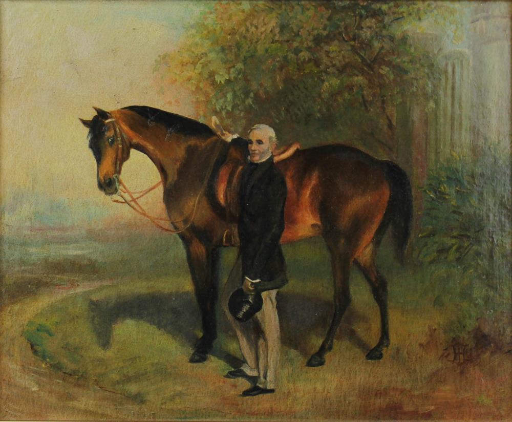 Appraisal: TH TH CENTURY GENTLEMAN AND HIS HORSE Oil on panel