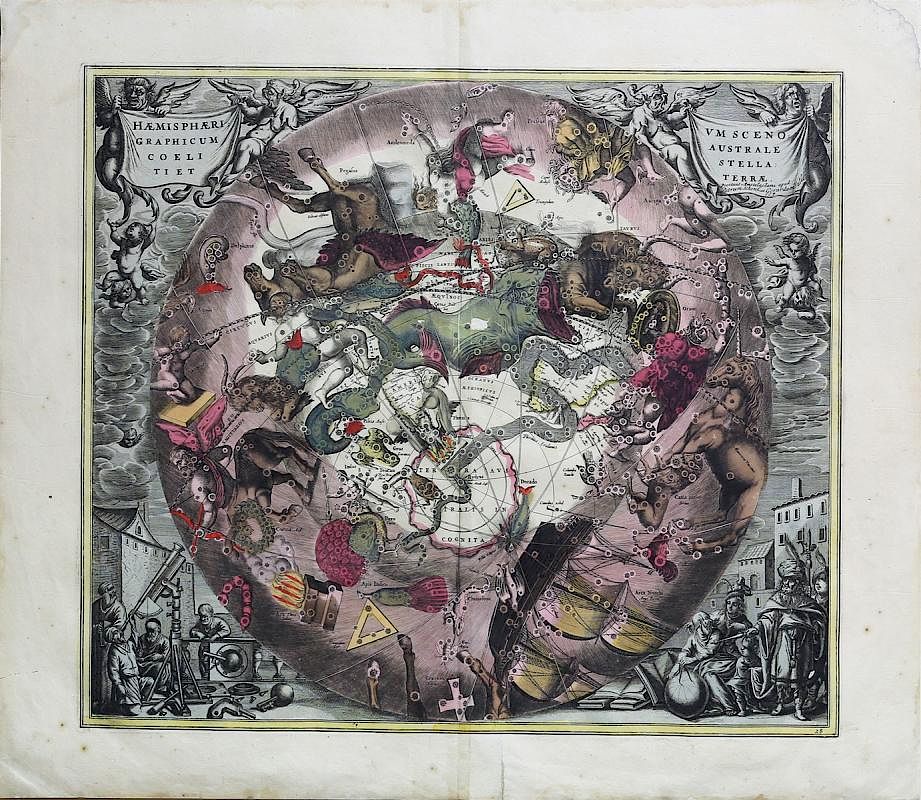 Appraisal: Colorful Celestial Charts by Andreas Cellarius Haemisphaerium Scenographicum Australe Coeli