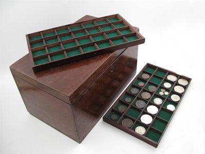 Appraisal: A Good Coin Collectors' fitted mahogany box x x ins