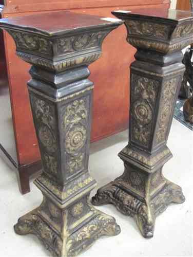 Appraisal: PAIR OF PATINATED BRONZE PEDESTALS each of square columnar form