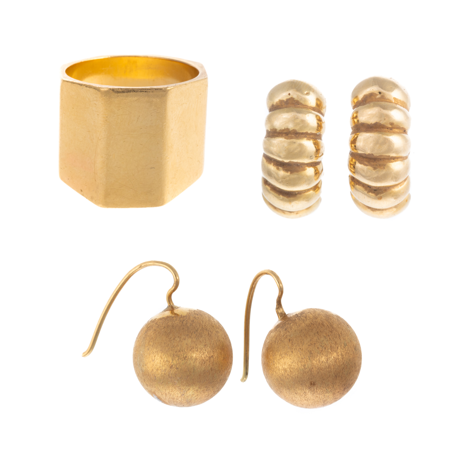 Appraisal: TWO PAIRS OF EARRINGS WIDE BAND IN K K K