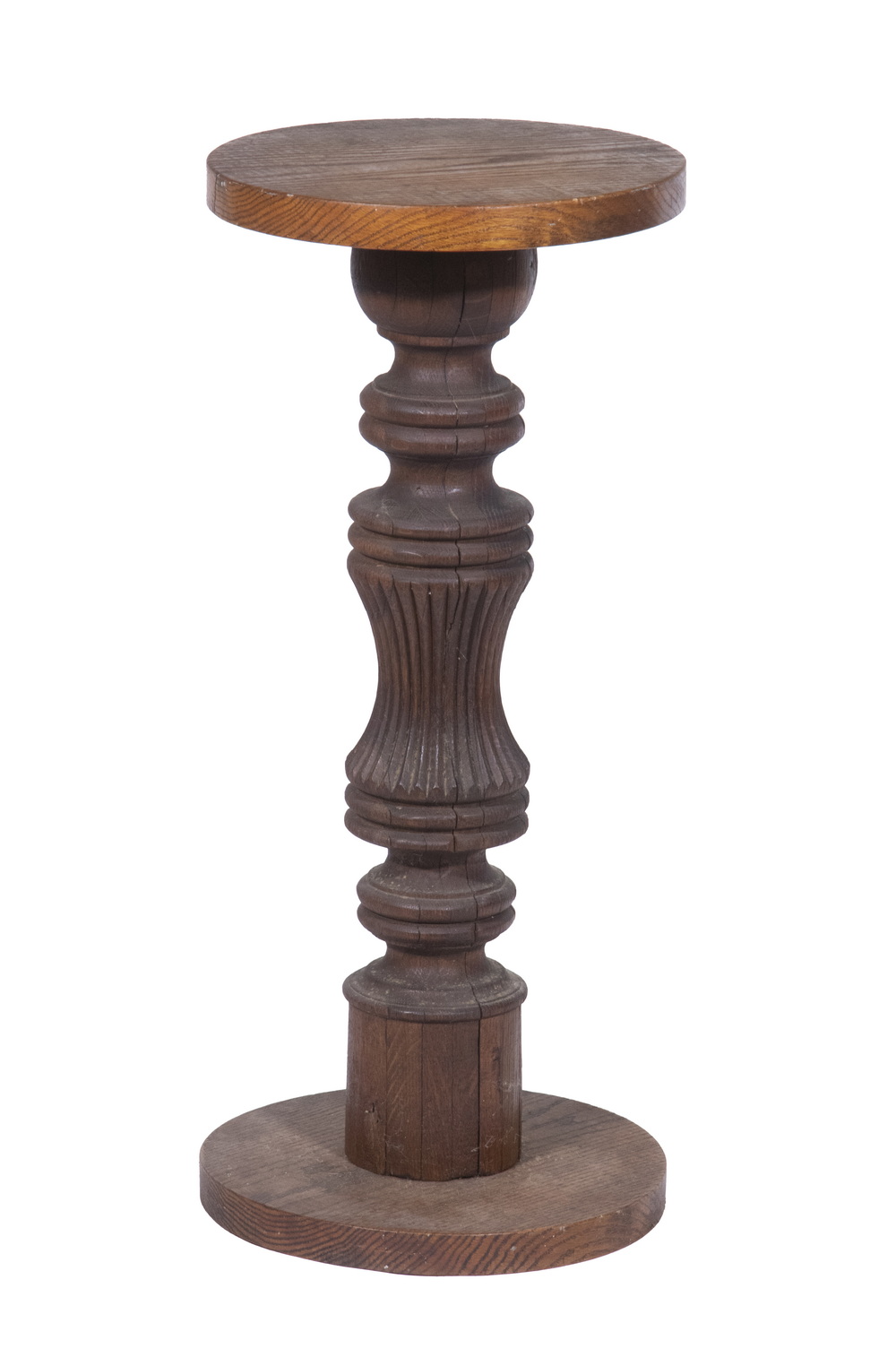 Appraisal: TURNED STAND Country Make-Do Round Stand with oak top and