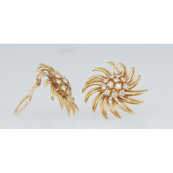 Appraisal: Pair of K Yellow Gold Floriform Clip Earrings th c